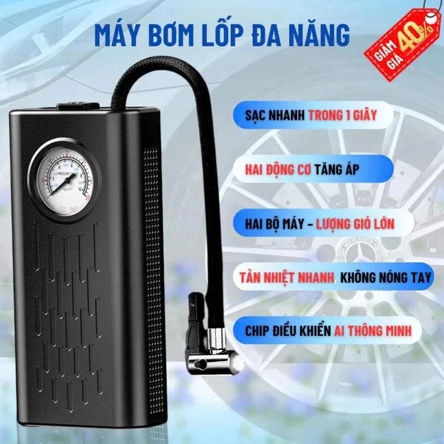 Bơm Lốp Mini Dùng Pin Sạc - Chi tiết 1
