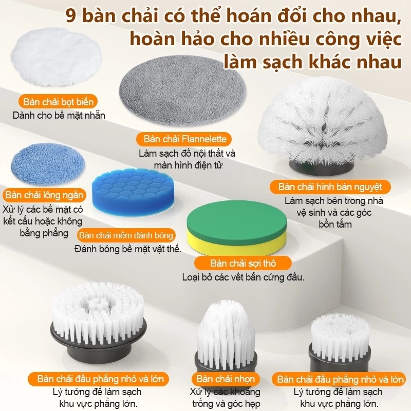 Chổi Cọ Điện Không Dây MODOFO - 9 bàn chải